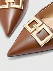 CUCCOO BIZCHIC Women's New Square Buckle Pointed Toe Low Heel Flat Heel Quirky Heel Commuter Style Versatile Comfortable Brown Ladies Flat Slip-On Shoes For Work Outfit - Brown - View 6