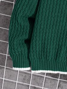 SHEIN Áo len dệt kim Jacquard họa tiết khối màu dành cho bé trai tuổi teen, thích hợp cho mùa đông, du lịch và đi học - Màu xanh lá cây đậm - Xem 4