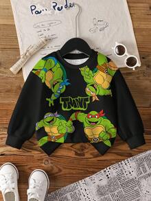 TEENAGE MUTANT NINJA TURTLES | SHEIN 秋季款小男孩休闲龟背印花圆领运动衫 - 白色 - 查看 1