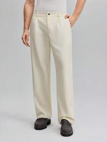 Officeau Men's Old Money Business Casual Straight Leg Suit Pants, Solid Apricot, Fall/Winter, Old Money Men's Dress Pants