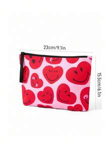 SmileyWorld® | SHEIN 1件裝卡通圖案印花輕量化化妝包，適合收納化妝品、文具、日常用品、數位產品，非常適合通勤、上學、旅行，適合男士、女士、學生，愛心款 - 紅色 - 查看 7