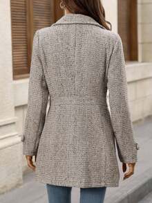 EMERY ROSE Women's Autumn/Winter High-End Single-Breasted Waist-Cinched Herringbone Thick Overcoat - Khaki - View 2