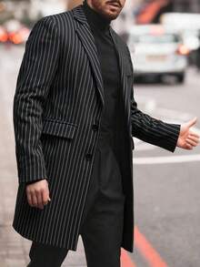 Manfinity Homme Men's Mature Casual Long Striped Overcoat, Suitable For Daily Casual, Commuting, Street Fashion, Spring And Autumn Seasons. This Jacket Is An Indispensable Versatile Item In A Man's Wardrobe, And Is An Excellent Gift For A Boyfriend Or Husband.