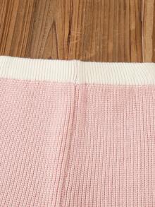 مجموعة من قطعتين للفتيات الصغيرات، كنزة صوفية محبوكة بأكمام طويلة وياقة طاقم بلون واحد + بنطلون محبوك واسع الساق، طقم أنيق وعصري للاستخدام اليومي مناسب للخريف/الشتاء