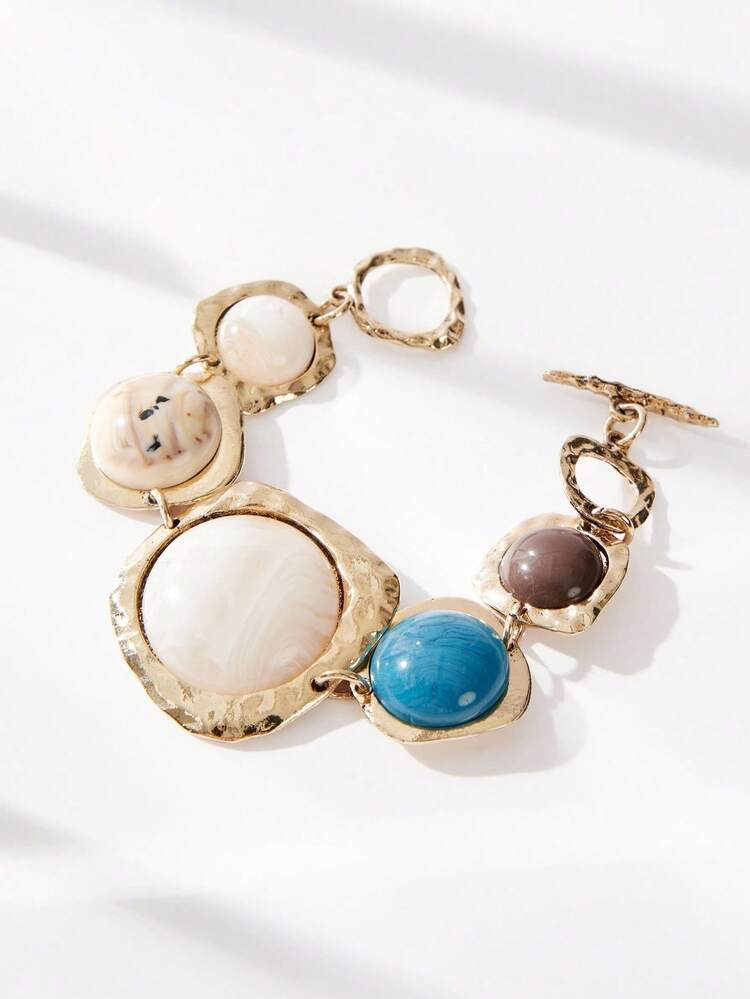 SHEIN Maija European & American Geometric Metal & Stone Bracelet