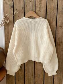 SHEIN Vintaside Kids كارديجان صوفي مزخرف بزهور ثلاثية الأبعاد بلون المشمش لفتيات المراهقات في فصلي الخريف والشتاء - لون مشمشي - مشاهدة 2