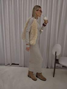 MUSERA 罗纹长袖圆领修身长款连衣裙，街头风可爱优雅休闲性感外出秋季太妃糖色晚宴优雅派对春夏度假装 - 杏色 - 查看 3