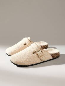 Solecia CUCCOO 女士休闲百搭毛绒圆头平底拖鞋 - 米色 - 查看 2