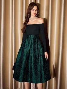 Vintamour Vestido Elegante Vintage Feminino com Bolsos, Textura de Jacquard de Rosa, Recortes em Cores Contrastantes, Manga Longa, Ocasiões Formais de Festa e Feriado, Fantasia de Halloween para Mulheres, Roupas de Natal para Mulheres, Vestido de Festa de Natal, Vestidos Elegantes para Festa, Vestidos de Festa Elegantes para Mulheres, Vestido de Festa Elegante, Roupa de Festa Elegante, Vestidos Elegantes para Mulheres, Vestido Elegante Feminino, Vestidos Elegantes para Eventos - Verde - Visão 7