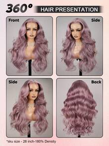 ALL READY WIG TO GLAM Parrucca da donna con parte anteriore in pizzo e onde del corpo, colore viola cenere, non necessita di colla, pre-tagliata, linea capelli invisibile, lunghezza 18-26 pollici, edizione vacanziera vibes estive