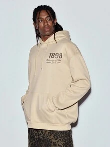 Modcrash 男士布鲁克林主题印花口袋连帽衫，适合秋冬春夏季街头风格 - 杏色 - 查看 6