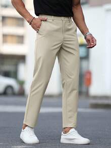 Calvornis Men's Plain Pockets Straight Leg Casual Trousers, Suitable For Office Commute