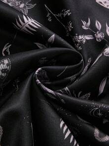 ROMWE Gothic Style Floral Print Elastic Waist Loose Women Pants - Black - View 4