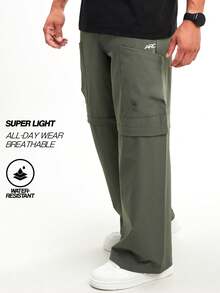 Men's Drawstring Waist Wide Leg Loose Casual Pants, Olive Green - Dark Green - View 4