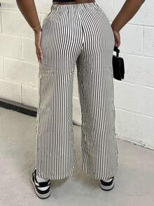 Alexandranx Women's Casual Striped Letter Print Elastic Waist Loose Wide Leg Pants
