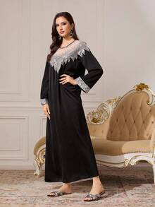 CUCCOO TILAWA Women's Rhinestone Embroidered Pointed Toe Flat Sandals, Outdoor Vacation Beach Slip-On Slippers, Suitable For Dates, Parties, Afternoon Tea, Black