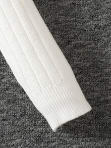 SHEIN Tween Girl Casual Fashion Versatile Cable Knit Contrast Trim Collared Long Sleeve Cinched Waist Sweater Dress, Suitable For Weekend, Casual Outing, Back To School, Suitable For Winter, Casual, Preppy, Cute & Casual & Vintage, Great For Autumn/Winter Casual, Daily Wear, School - White - View 11