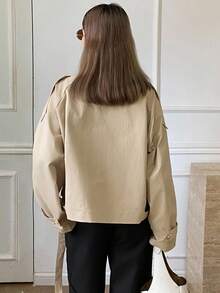 DAZY 女式宽松翻领风衣，秋季夹克 - 卡其色 - 查看 2