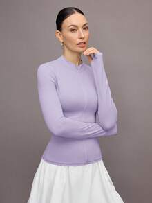 Activina Minimalist Solid Color Slim Fit Long Sleeve Sports Jacket - Mauve Purple - View 4
