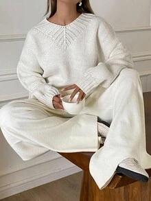 DAZY V-Neck Loose Oversized Sweater For Women Fall/Winter - Beige - View 6