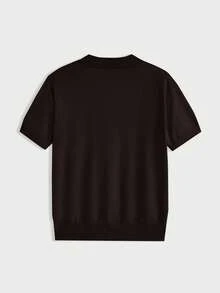 AKNOTIC Business Casual 男士休闲日常通勤简约纯色 V 领针织毛衣 - 咖啡棕 - 查看 2