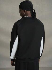 PAVTROS 男士拼色休闲圆领长袖套头运动衫，返校外出街头装图案运动衫，适合送给朋友、丈夫、男朋友的礼物 - 黑色 - 查看 2