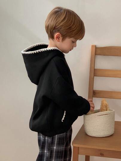 DAZY 男童撞色落肩长袖宽松卫衣