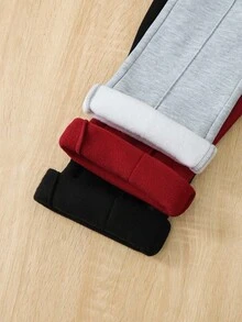 SHEIN Vintaside Kids 少女抽绳腰部宽松运动裤套装，秋冬 - 彩色 - 查看 6