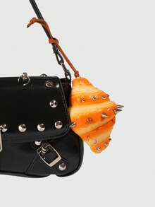 ROMWE Kawaii 1 chiếc móc khóa túi hình sừng bò trang trí phong cách Punk, mặt dây chuyền móc khóa đựng đồ ăn độc đáo theo phong cách mùa thu/đông, đồ trang trí bánh sừng bò màu vàng nhẹ bằng PU chân thực, thích hợp làm quà tặng sinh nhật/ngày lễ - Butter Yellow - Xem 5