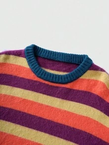 ROMWE MEN Street Life Men's Striped Jacquard Knit Sweater, Loose Fit, For Fall Winter - Multicolor - View 3