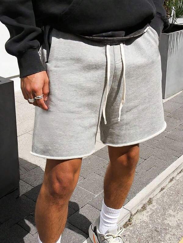Manfinity Homme Plus Size Men's Casual Ripped Edge Contrast Drawstring Waist Shorts, Summer, It Is Great For Couples And Makes An Excellent Gift Idea For Boyfriends Or Husbands.