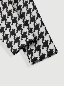 SHEIN MOD 女士休闲百搭长袖纽扣千鸟格纹外套，适合舞会、优雅场合、新年、圣诞节、万圣节装扮、冬季、秋季穿着，展现老钱家族风格，也适合吸血鬼、女巫、哥特等风格。 - 黑與白 - 查看 6