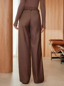 SHEIN Unity Weite Hose mit lockerer Passform für Damen, hochwertige Lässig Hose mit drapiertem Effekt, schlankend, Kaffeefarben, geeignet für Frühling & Herbst