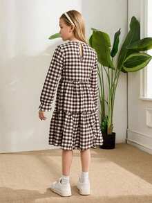 Emery Rose Kids Emery Rose Kids Young Girl Loose Casual Minimalist Comfortable Plaid A-Line Dress Fall Winter - Multicolor - View 2