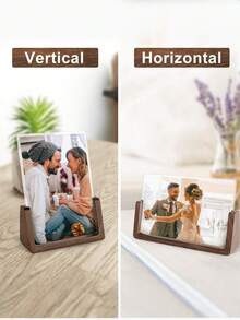 SURELIFE 1pc 6/7/8Inch Acrylic & Solid Walnut Wood Photo Frame Sign Holder Wood Base Table Menu Display Stand - Versatile Horizontal Or Vertical Display, Perfect For Home Decor & Gifts Deotative - Multicolor - View 3