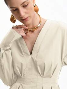 Aalyst Women's Elegant Shirred Blouse With Pleated Front And Back, Long Sleeve Shirt For Office, Commute, Vacation, Casual Wear, Spring/Autumn/Winter - Apricot - View 4