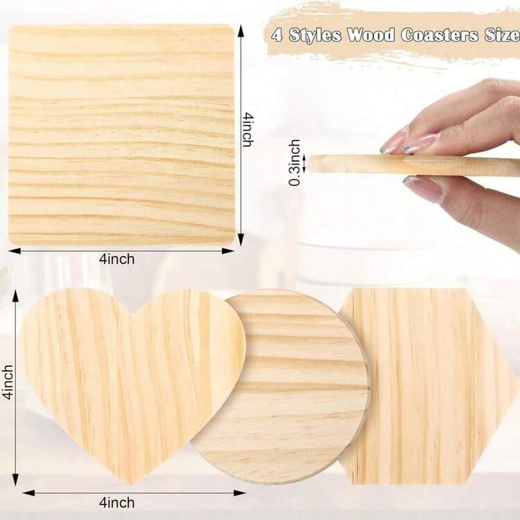 5 Packs DIY Wooden Coasters Set - Heart/Round/Square/Hexagon Shapes - 4 Inch Craft Coasters - Perfect For Painting, Staining, Engraving & Home Decor! Ideal For Creative Gifts & Custom Tabletop Decoration! - Multicolor - View 16