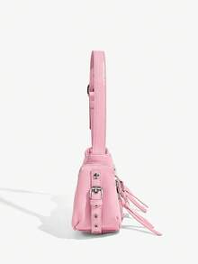 Viva Strut Ladies, Women Shoulder Bag, Hobo Bag, Fashionable, Personalized, Simple, Versatile, Street, Sweet And Cool Girls, Hot Girls, Y2k, Rivets, Biker Style, Punk, Teenagers , Pink - Pink - View 3