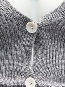 EgrlEra Cárdigan de mujer de cuello en V simple y dulce con mangas acampanadas, suéter de punto gris - Gris - Ver 4