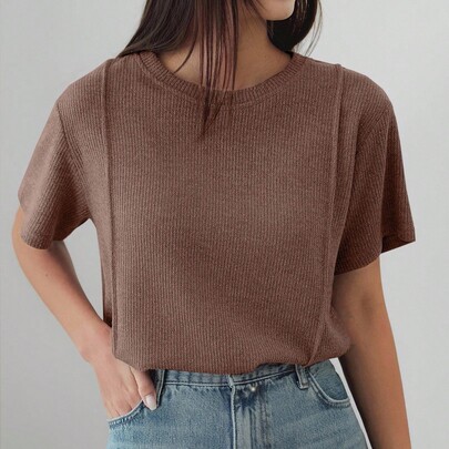 여성용 루즈핏 라운드넥 패치워크 반팔 비즈니스 캐주얼 티셔츠, 여름