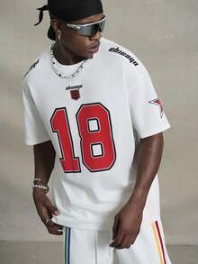 PAVTROS 男士宽松数字字母印花短袖平纹 T 恤、街头服饰、男友礼物 - 白色 - 查看 3