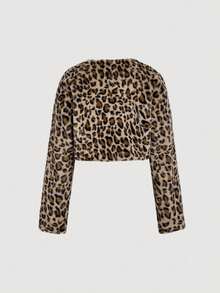 SHEIN MOD Plus Size Faux Leopard Fur Print Cropped Faux Fur Coat,Winter,Red,Western,Night Out Club Retro Autumn Fall Coats - Multicolor - View 4
