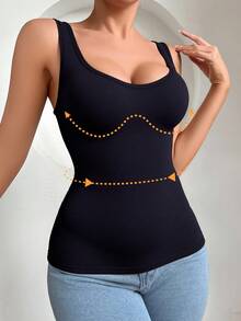 SHEIN 1pc Women Seamless Comfortable Sports Camisole Shapewear Tank Top Shapewear Top - Black - View 7