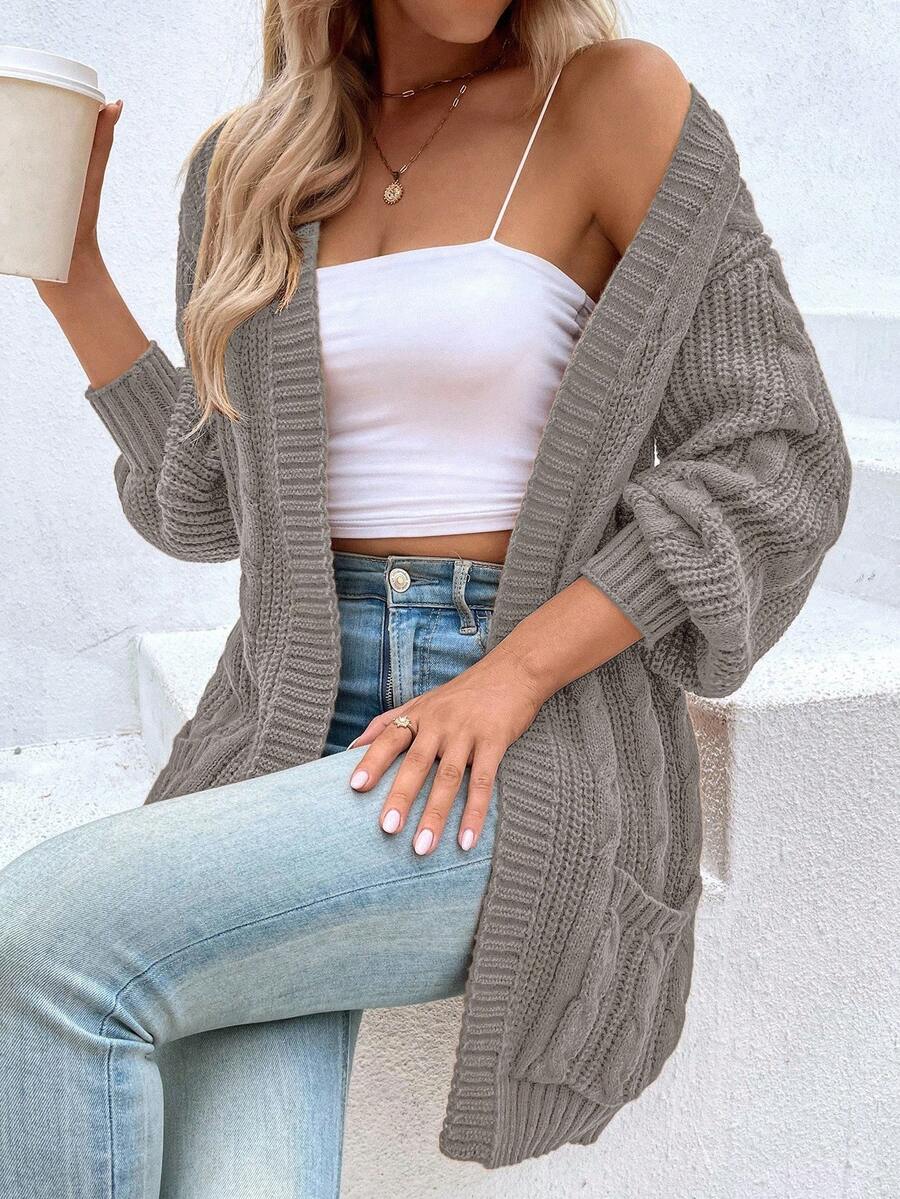 EMERY ROSE Áo khoác cardigan dệt kim dáng rộng, hở vai, tay dài, dành cho nữ, mùa thu/đông - Xám - Xem 1