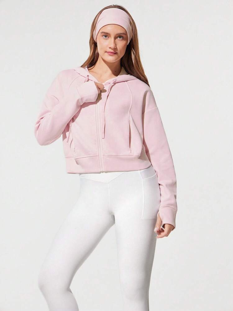 Modal Fleece Power Zip Side Pockets Hoodie Long Sleeve Sweater With Thumbholes Daily Casual