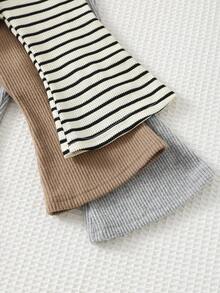 Cozy Pixies 3件套女婴条纹针织柔软松紧腰喇叭裤套装 - 黑與白 - 查看 3
