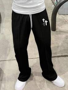 Manfinity Homme Men's Casual Versatile Cross Print Sweatpants - Multicolor - View 5