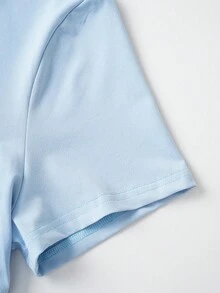 THE BIG BANG THEORY X SHEIN Plus Size Casual Penny Figure Graphic Ruched Side Blue Cropped Top, Summer - Blue - View 4