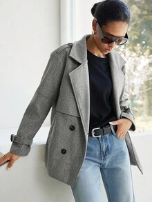 Lumivelle 秋冬时尚通勤双排扣大衣 - 藏蓝色 - 查看 1