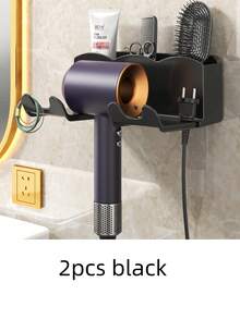 SHEIN Basic living Giá đỡ máy sấy tóc treo tường 1/2 chiếc, Giá để đồ phòng tắm không khoan, Giá đỡ máy sấy tóc rảnh tay cho bàn trang điểm, Kệ dán tường đựng dụng cụ làm tóc, Giá để máy sấy tóc tiết kiệm không gian - Nhiều màu - Xem 8